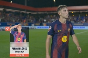 2進球2關(guān)鍵傳球，費爾明當選巴薩6-0瓦倫西亞全場最佳球員