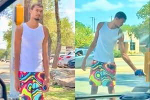 網(wǎng)友拍到文班一個(gè)人戶外散步 乖乖按按鈕才能通過斑馬線紅綠燈