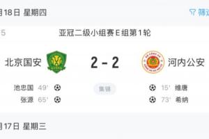 3負(fù)1平！國(guó)安亞冠二艱難戰(zhàn)平，中超前四名在亞冠首輪合計(jì)只拿1分