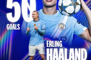 ??新的里程碑到來！歐冠官方更新海報(bào)祝賀哈蘭德50球