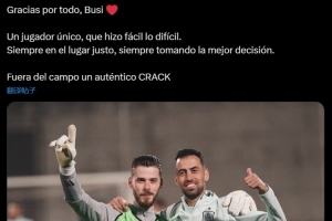 德赫亞社媒致敬布斯克茨：獨(dú)一無(wú)二的球員，在球場(chǎng)外也是個(gè)傳奇