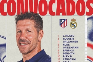 對(duì)陣皇馬！馬競(jìng)德比大名單：阿爾瓦雷斯、格列茲曼、科克在列