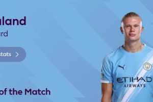 2射1傳，英超官方：哈蘭德當(dāng)選曼城5-1伯恩利全場(chǎng)最佳球員