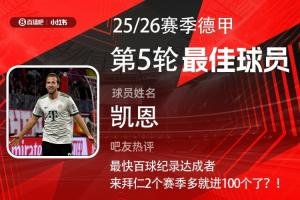 直播吧X小紅書|德甲第5輪最佳：凱恩連續(xù)3輪當(dāng)選！雙響斬拜仁百球