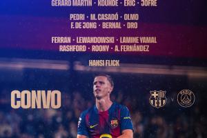 巴薩戰(zhàn)巴黎名單：亞馬爾、佩德里領(lǐng)銜，巴爾德復(fù)出，什琴斯尼在列