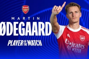 1助攻4關(guān)鍵傳球，厄德高當(dāng)選阿森納2-0奧林匹亞科斯一役全場最佳