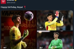凱帕今天迎來31歲生日，阿森納官推送祝福：生日快樂！