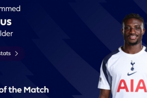 傳射建功，英超官方：庫(kù)杜斯當(dāng)選熱刺2-1利茲聯(lián)全場(chǎng)最佳球員