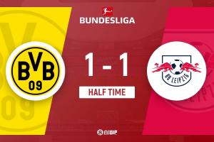 半場-多特蒙德暫1-1RB萊比錫 揚-庫托破門吉拉西送助攻