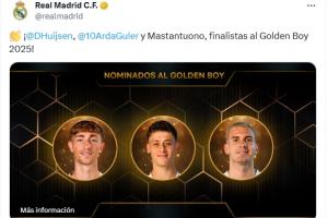 此前金球未發(fā)文，皇馬祝賀赫伊森、居萊爾和馬斯坦托諾進(jìn)金童候選
