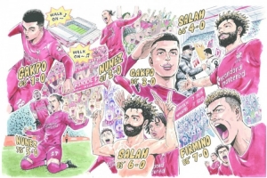 漫畫家創(chuàng)作利物浦7-0曼聯(lián)特別漫畫，周日雙紅會(huì)亮相安菲爾德