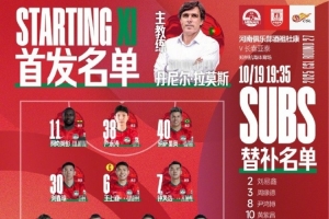 中超第27輪，河南俱樂部酒祖杜康VS長春亞泰 首發(fā)及替補隊員名單