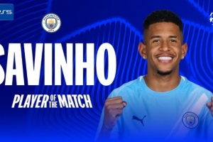 1助攻4關(guān)鍵傳球！薩維尼奧當(dāng)選曼城2-0黃潛全場最佳球員