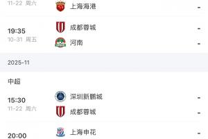 最后2輪！海港vs浙江英博，蓉城vs河南深圳，申花vs深圳津門虎！