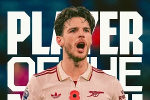 頭球破門！賴斯當(dāng)選對陣伯恩利一役阿森納隊(duì)內(nèi)最佳球員