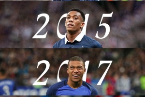 法國(guó)隊(duì)曬榮膺金童獎(jiǎng)的國(guó)家隊(duì)成員：博格巴、馬夏爾、姆巴佩、杜埃