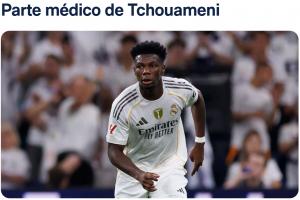 官方：皇馬中場瓊阿梅尼左腿半腱肌受傷，西媒預(yù)計(jì)傷缺三周