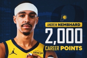 小里程碑！內(nèi)姆哈德常規(guī)賽生涯總得分突破2000大關(guān)