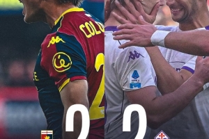 保級區(qū)大戰(zhàn)佛羅倫薩2-2熱那亞，紫百合本賽季仍未嘗勝績繼續(xù)墊底