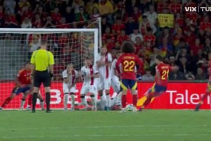 精彩！奧亞薩瓦爾任意球直接爆射破門(mén)！西班牙2-0領(lǐng)先格魯吉亞！
