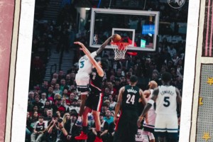 新“世界名畫”！森林狼官方曬麥丹隔扣楊瀚森照片，小楊今天算交學(xué)費(fèi)了